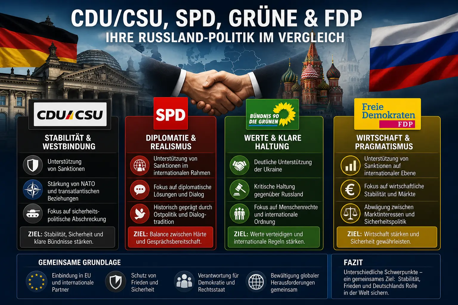 CDU SPD Grüne FDP Macht & Russland Analyse
